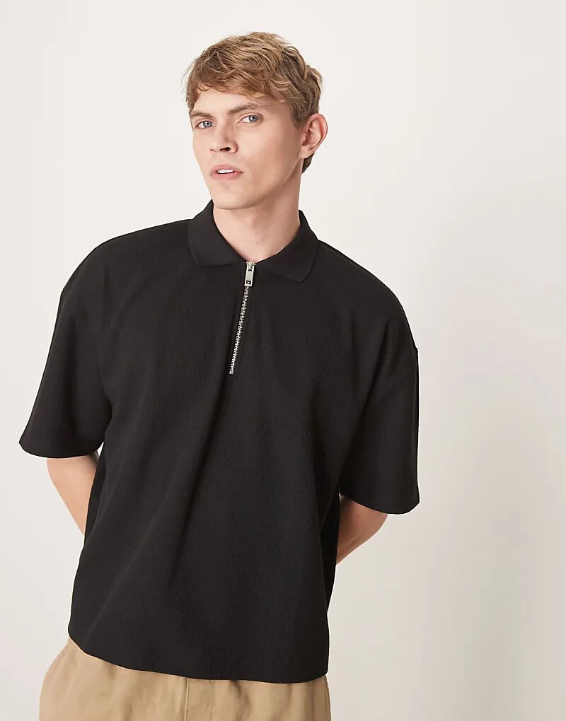 

Рубашка поло с вафельной текстурой черного цвета ASOS DESIGN