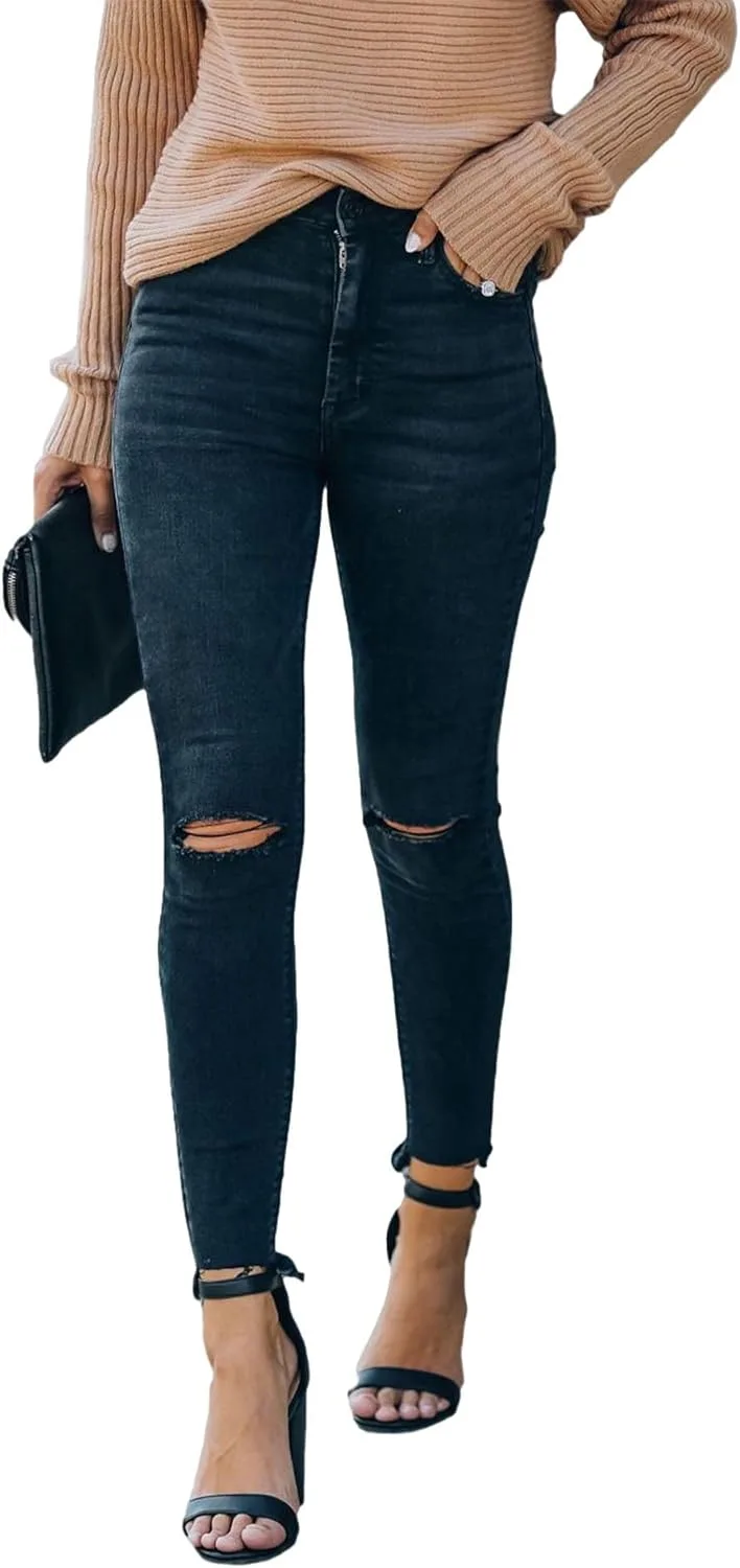 

SOMTHRON Женские джинсы High Rise Distressed Slim Punk, зауженные, с потертостями