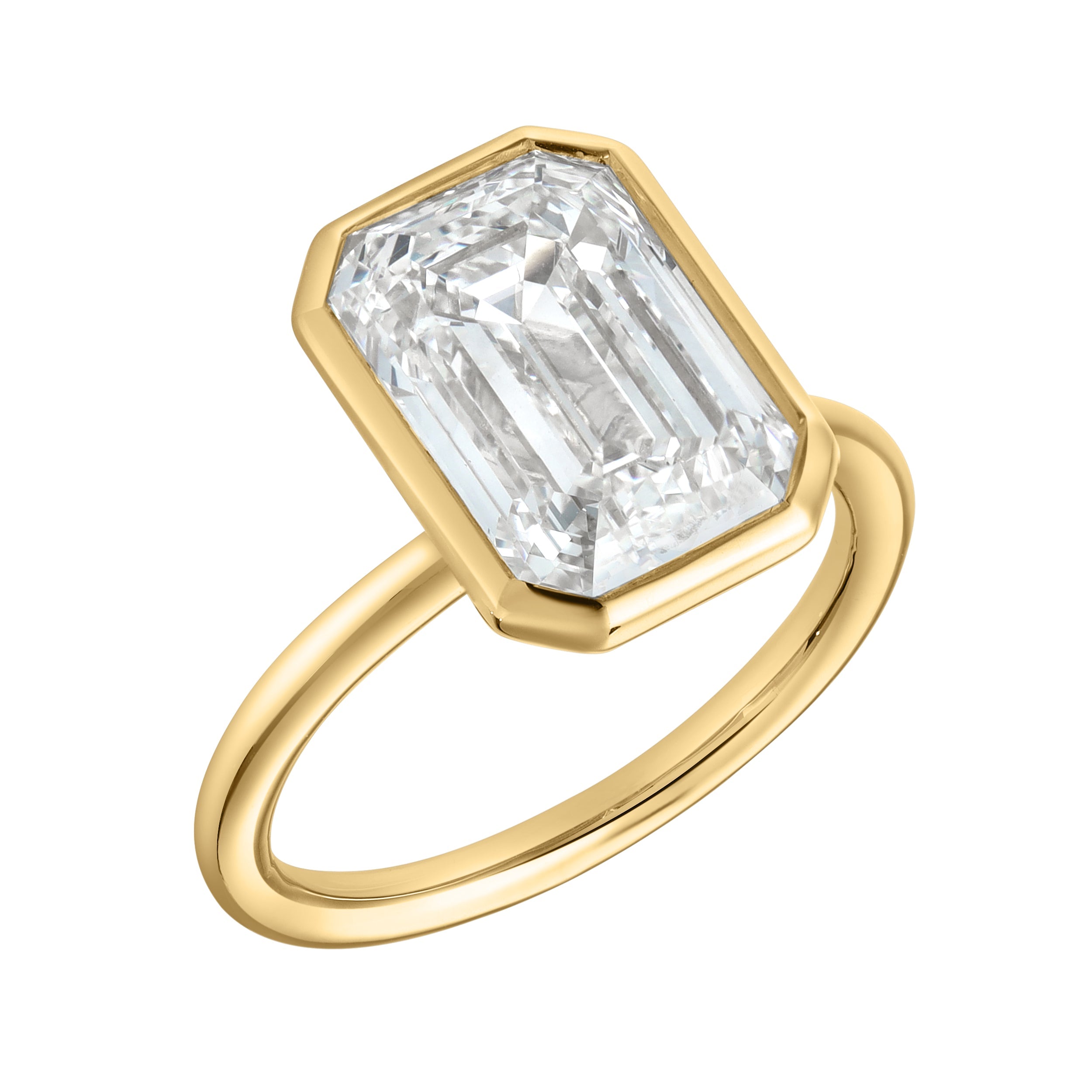 

Помолвочное кольцо Lunessa из 14-каратного золота с выращенными в лаборатории бриллиантами изумрудной огранки и солитером - 2 карата Luvmyjewelry, желтый