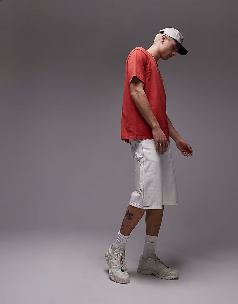

Свободные джинсовые шорты Dickies с контрастной строчкой в ​​кремово-белом цвете