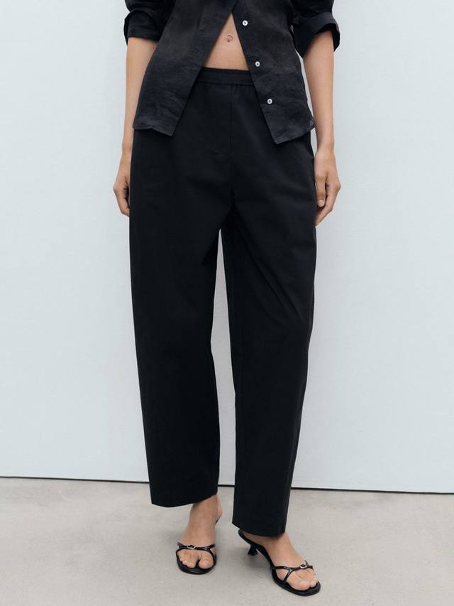 

Брюки из туманного хлопкового смесового материала в стиле paper bag Mango, Black