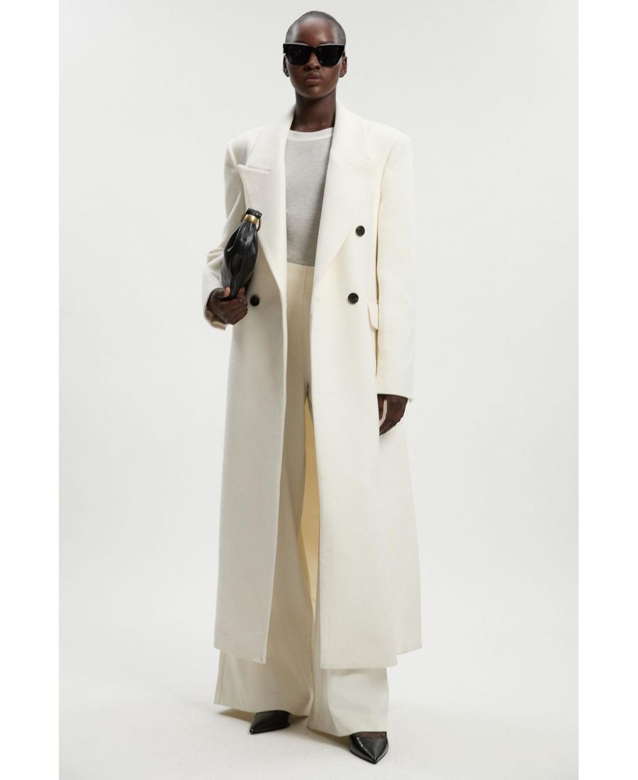 

Женское двубортное длинное пальто из ворсистой шерсти Karen Millen, Ivory