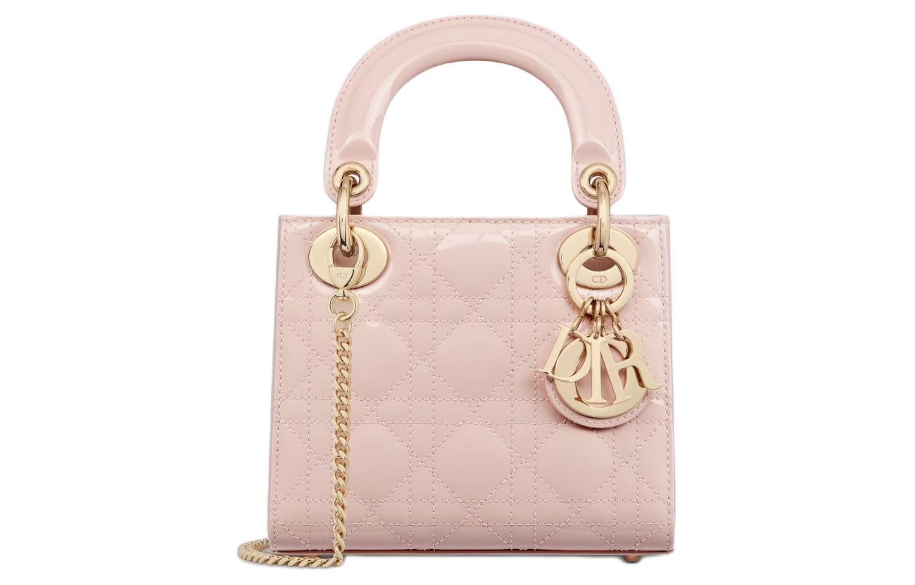 

Леди Диор из лакированной кожи, кожаная сумка Леди Диор, плечевая сумка, кроссбоди, миниатюрная женская сумочка в розовом цвете руж