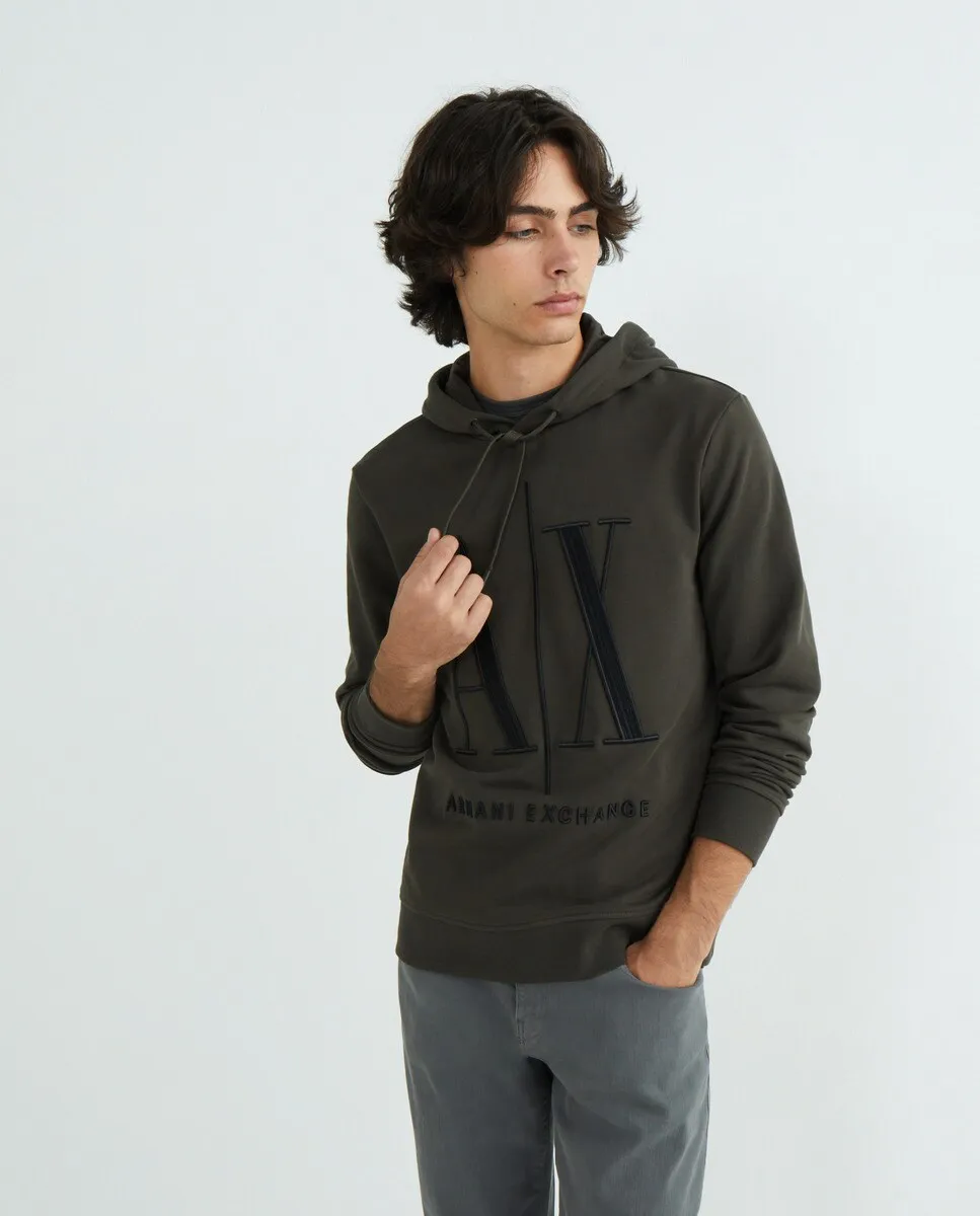

Мужская толстовка с капюшоном и вышитым капсульным логотипом ICON PROJECT Armani Exchange, серый