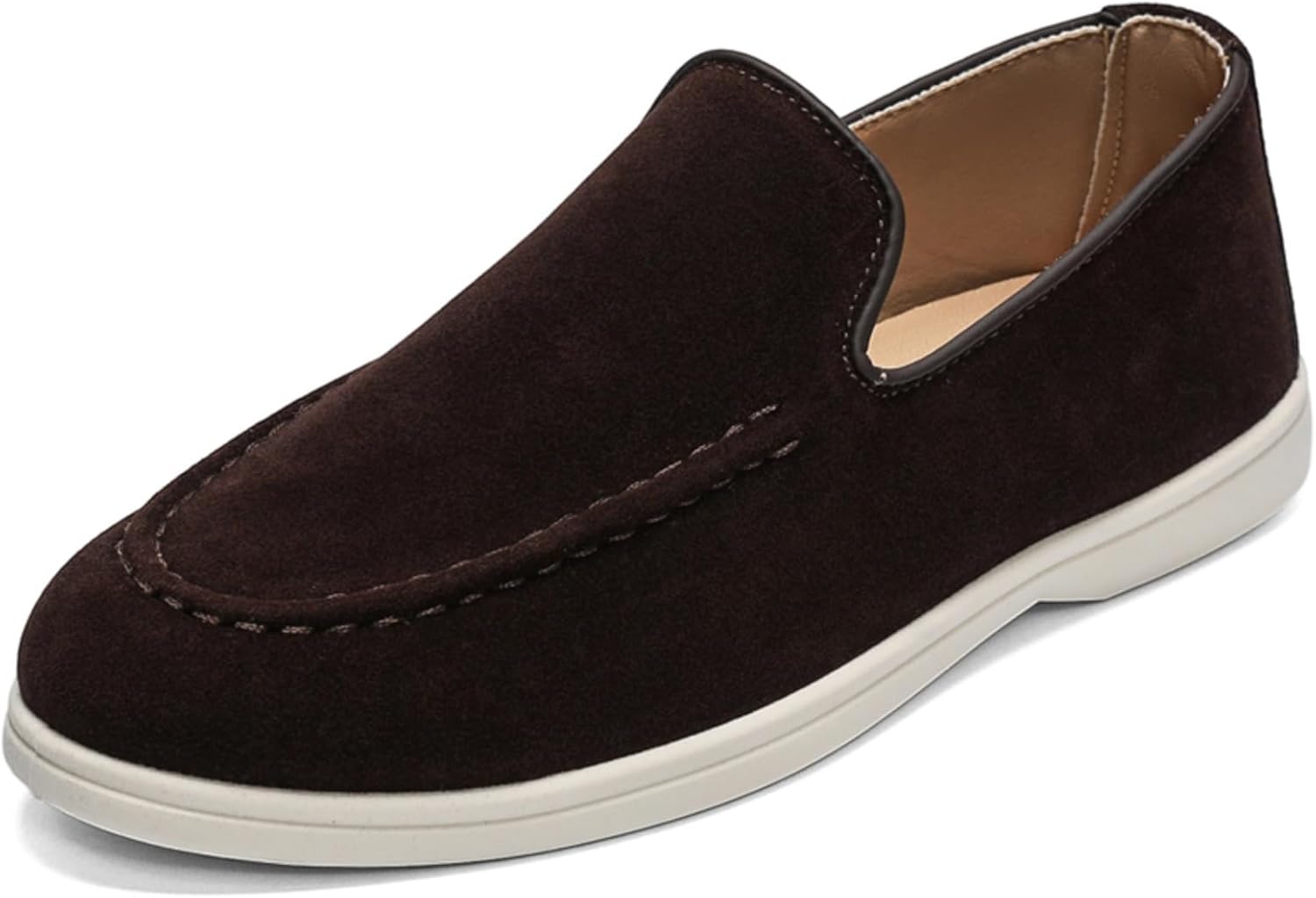 

Мужские замшевые слипоны-лоферы с белой резиновой подошвой, удобные для повседневной и офисной носки, с ручной прострочкой верха и круглым носком, доступны в нескольких цветах Kelibasi