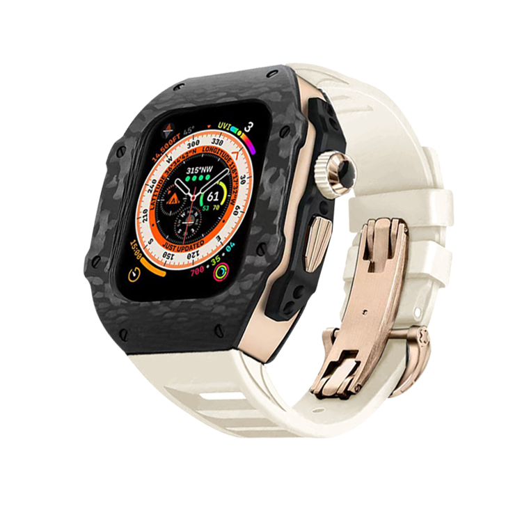 

Vobafe Часы Strap Apple Compatibility Carbon Fiber Material, Black with rose gold case + white butterfly buckle strap