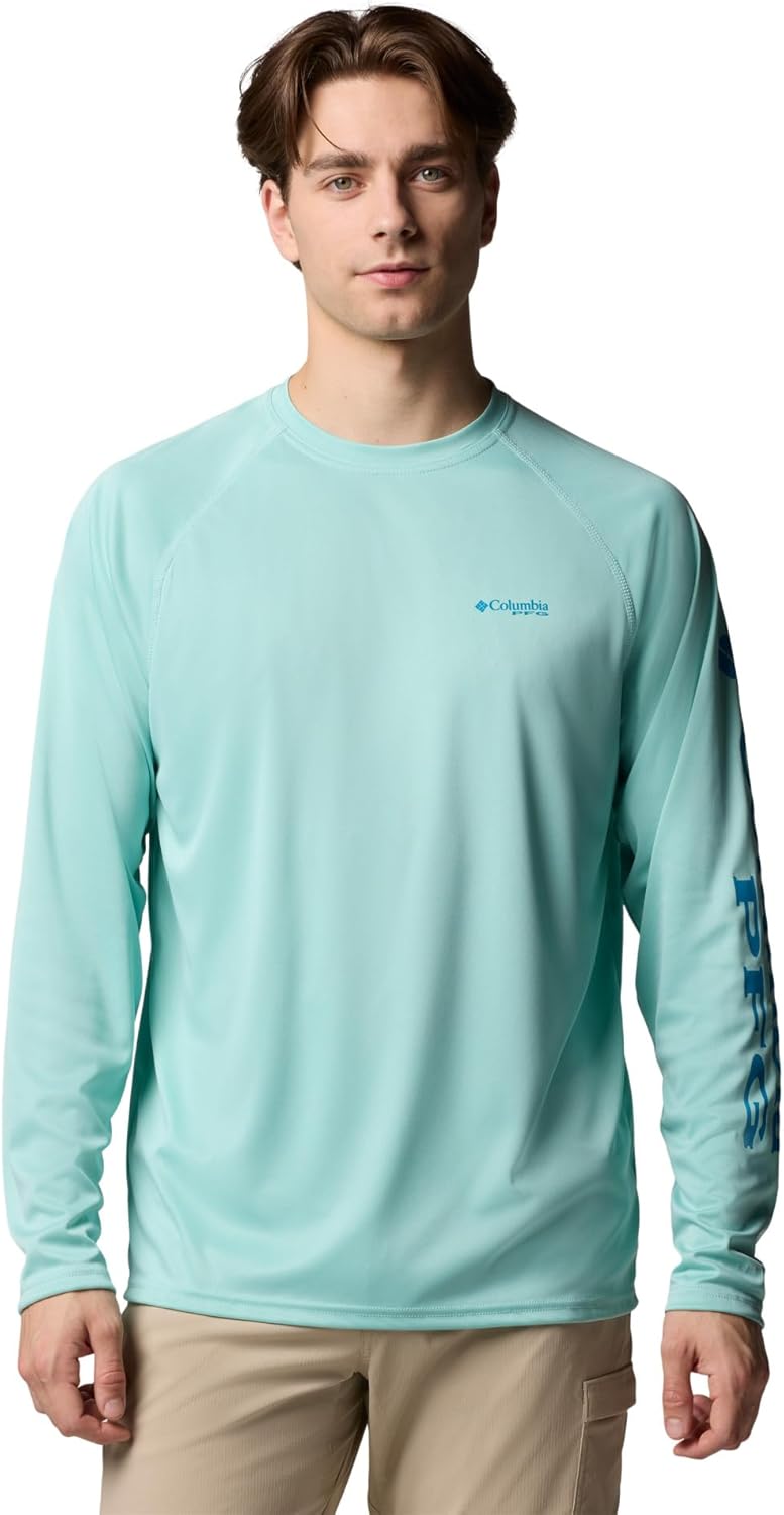 

Columbia мужская футболка с длинным рукавом PFG Terminal Tackle, Spray Heather/Blue Echo Logo