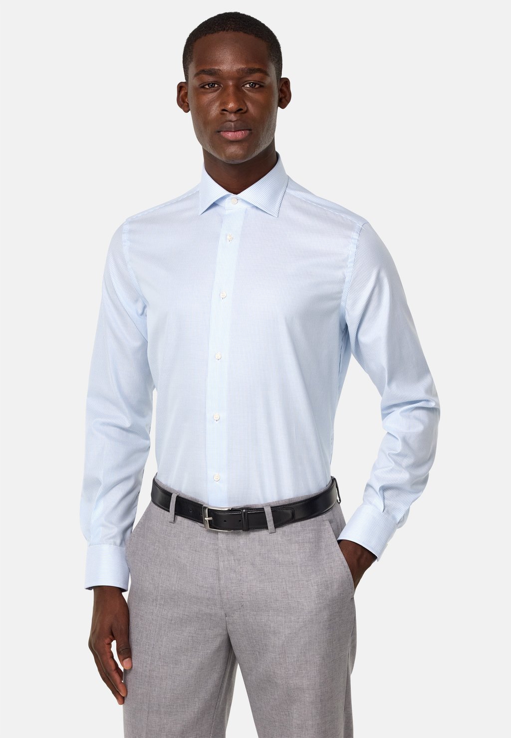 

Классическая рубашка STRIPED WINDSOR COLLAR REGULAR FIT MICRO STRIPED Boggi Milano, светло-голубой