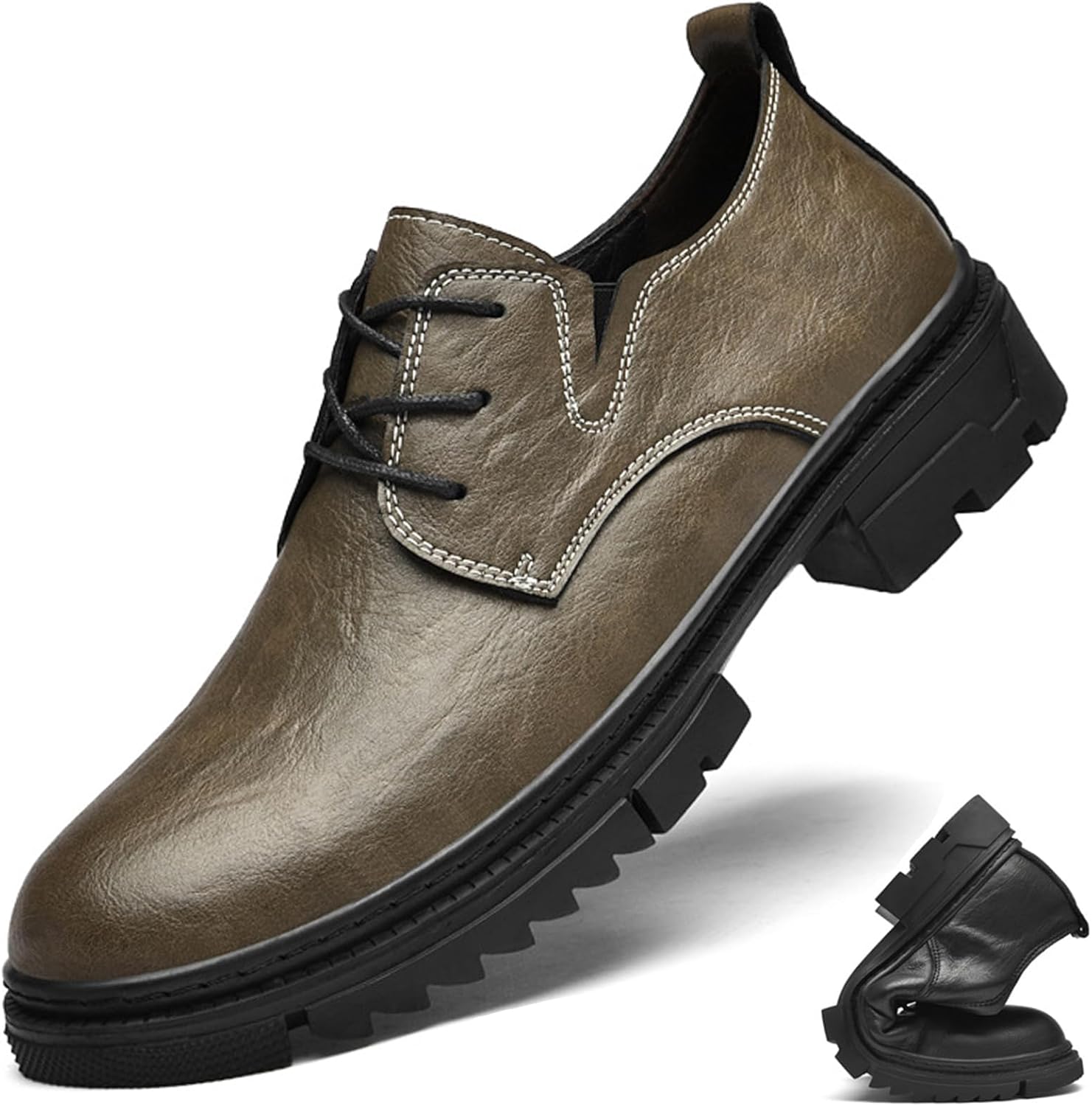 

Мужские классические туфли-оксфорды на шнуровке из натуральной кожи, платформенные, винтажные, с круглым носком, противоскользящие, для работы и официальных мероприятий, деловые туфли с крыльями, кожаная обувь для офиса Devileyeze, хаки