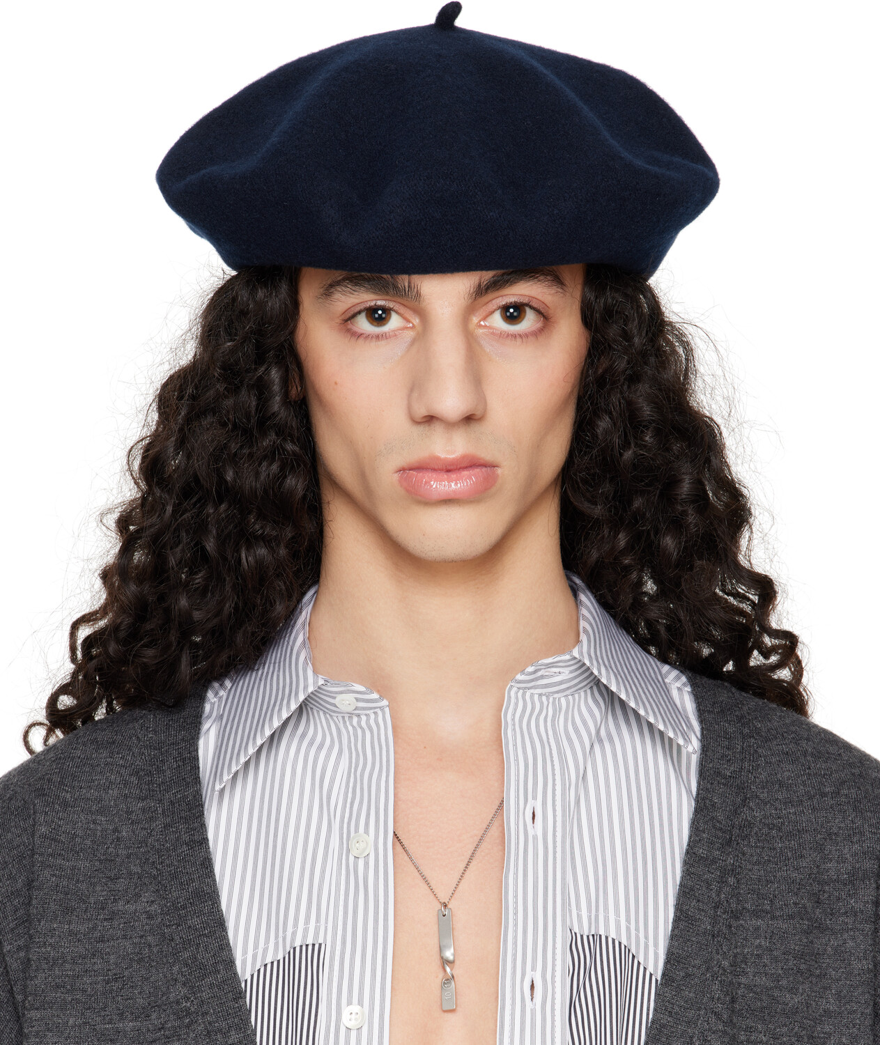 

Тяжелый шерстяной берет Maison Margiela, темно-синий