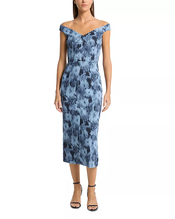 

Платье Michael Michael Kors с цветочным принтом и портретным вырезом Michael Kors Collection, синий