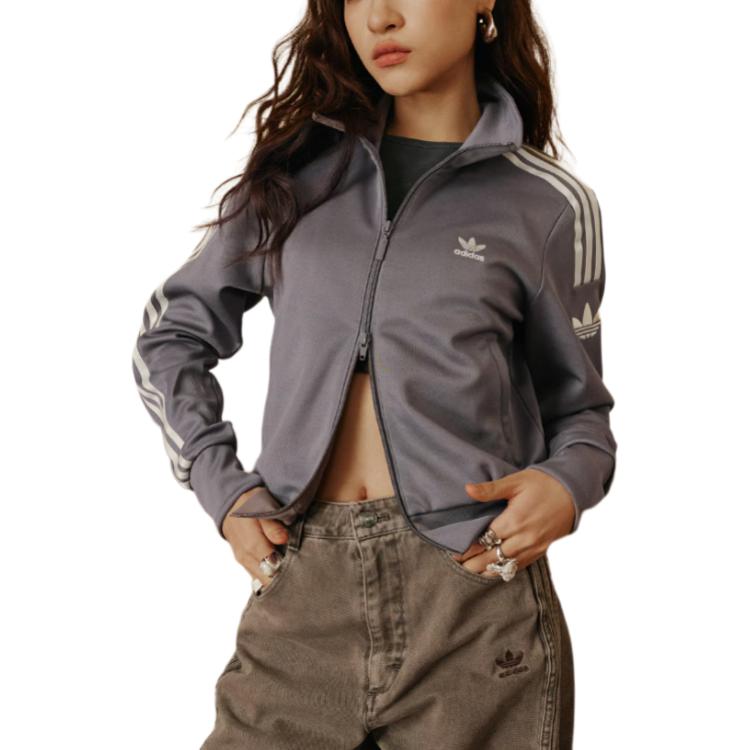 Adidas Originals Винтажная куртка с трилистником для женщин в сером оттенке, Shadow Trace Gray — фото 4