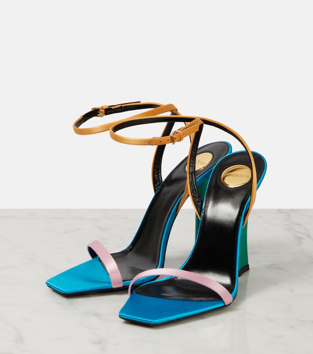 Доминик 110 сандалии из креп-сатина Saint Laurent, Pink / Salmon / Eucalyptus — фото 4