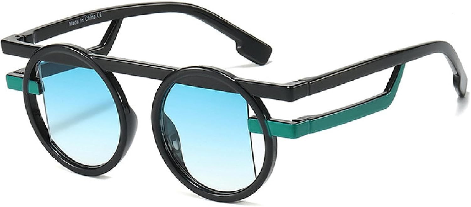 

Солнцезащитные очки круглой формы конфетных цветов для женщин и мужчин в стиле панк-винтаж, популярные женские солнцезащитные очки с защитой от УФ-излучения UV400 TKKTLLT, Black-blue