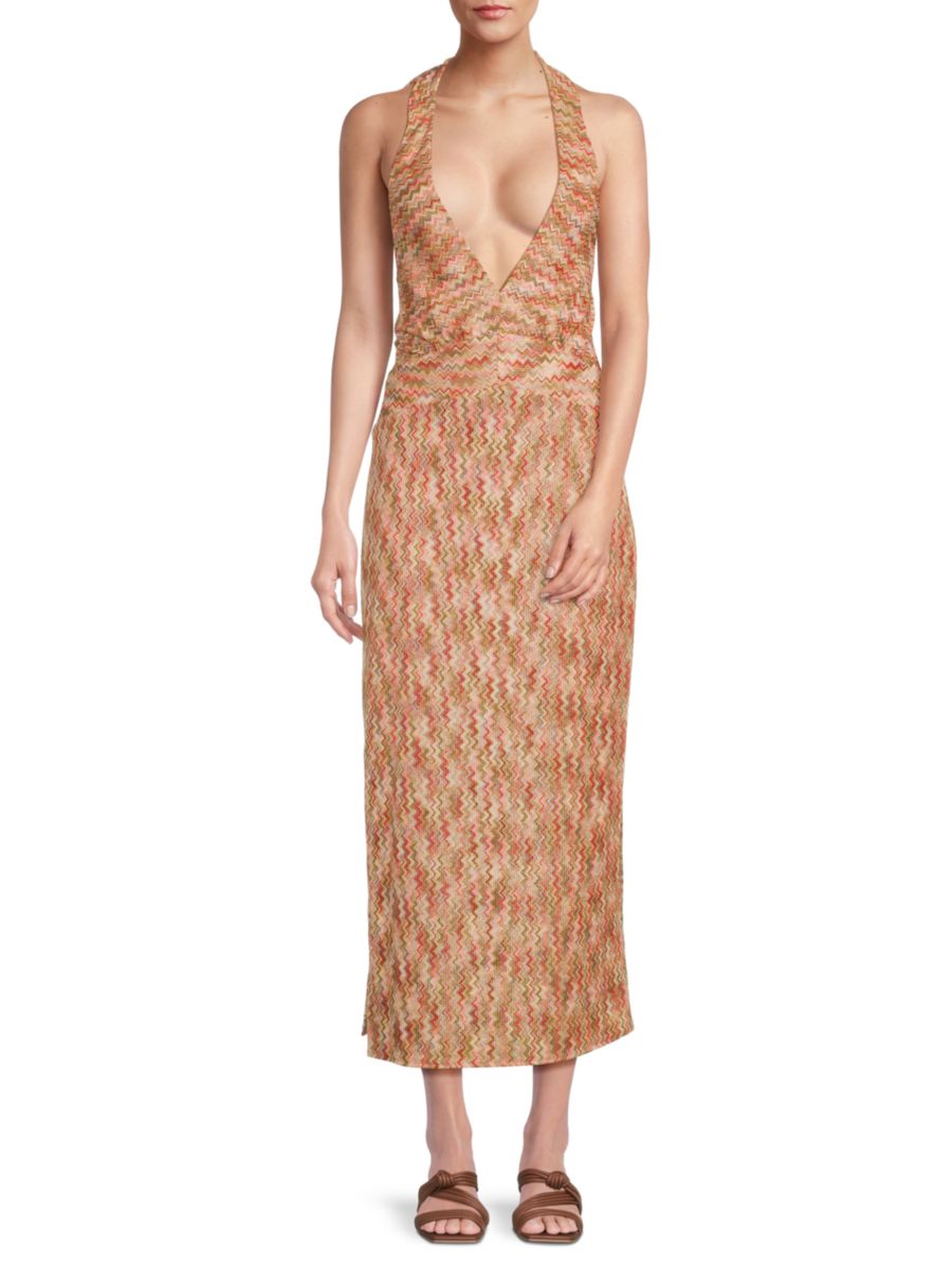 

Платье макси с воротником-халтер и рюшами Ramy Brook, цвет Pink Punch Multi