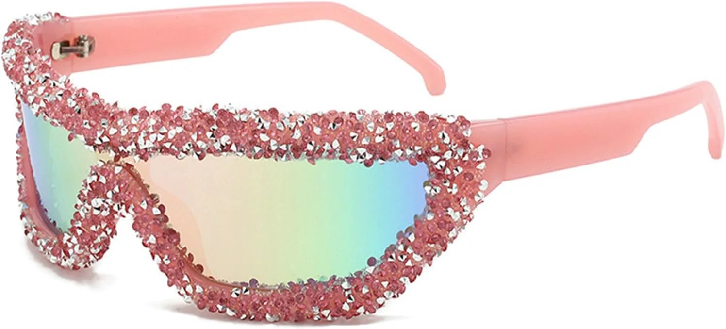 

Willochra — большие солнцезащитные очки с крупными стразами для женщин, цельные, в стиле Y2K, спортивные солнцезащитные очки для женщин в стиле панк, Pink