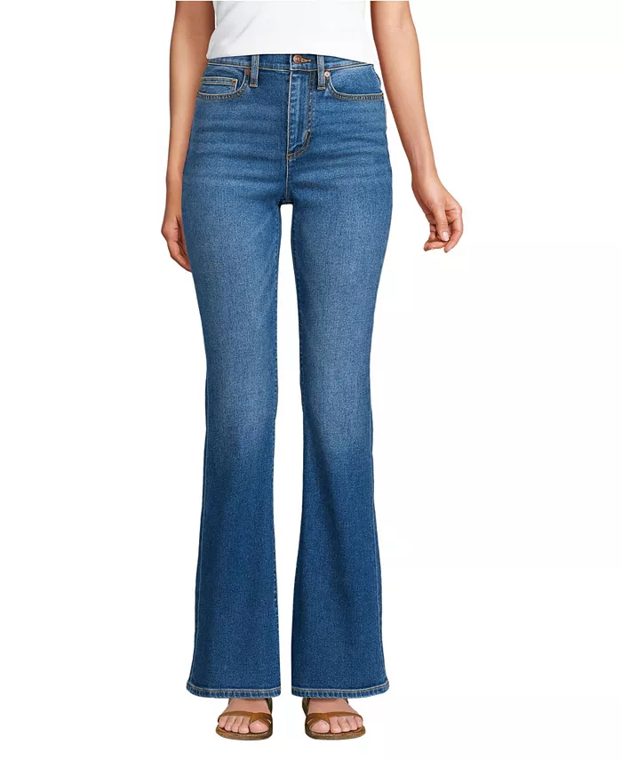 

Женские джинсы Recover Denim с высокой талией и узкими джинсами-клеш Lands' End, синий