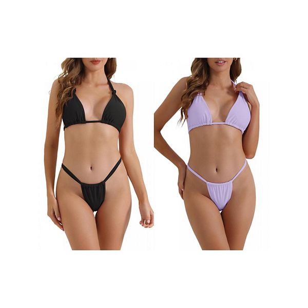 

2 комплекта женского бикини push-up halter с треугольными трусиками на завязках Inspire Chic, Black Purple, Черный, 2 комплекта женского бикини push-up halter с треугольными трусиками на завязках Inspire Chic, Black Purple