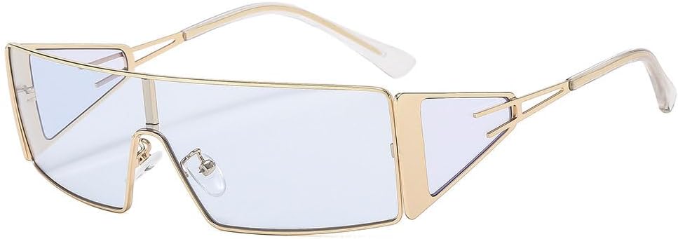 

Модные панк-солнцезащитные очки прямоугольной формы для женщин, ретро-стиль, роскошная золотая оправа, солнцезащитные очки с защитой от УФ-излучения UV400 TKKTLLT, Gold Blue