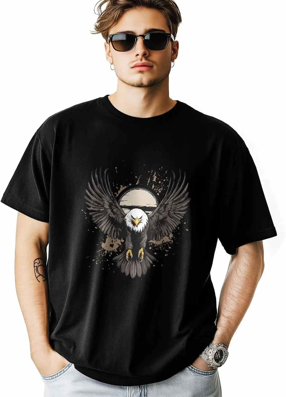 

Мужская футболка с принтом Eagle, короткий рукав, комфортная, мягкая, классическая - 5XL HELLOWINK