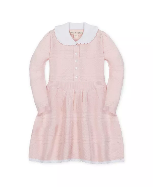 

Детское органическое платье-свитер с воротником «Питер Пэн» и застежкой на пуговицы - для малышек и девочек постарше. Hope & Henry, розовый