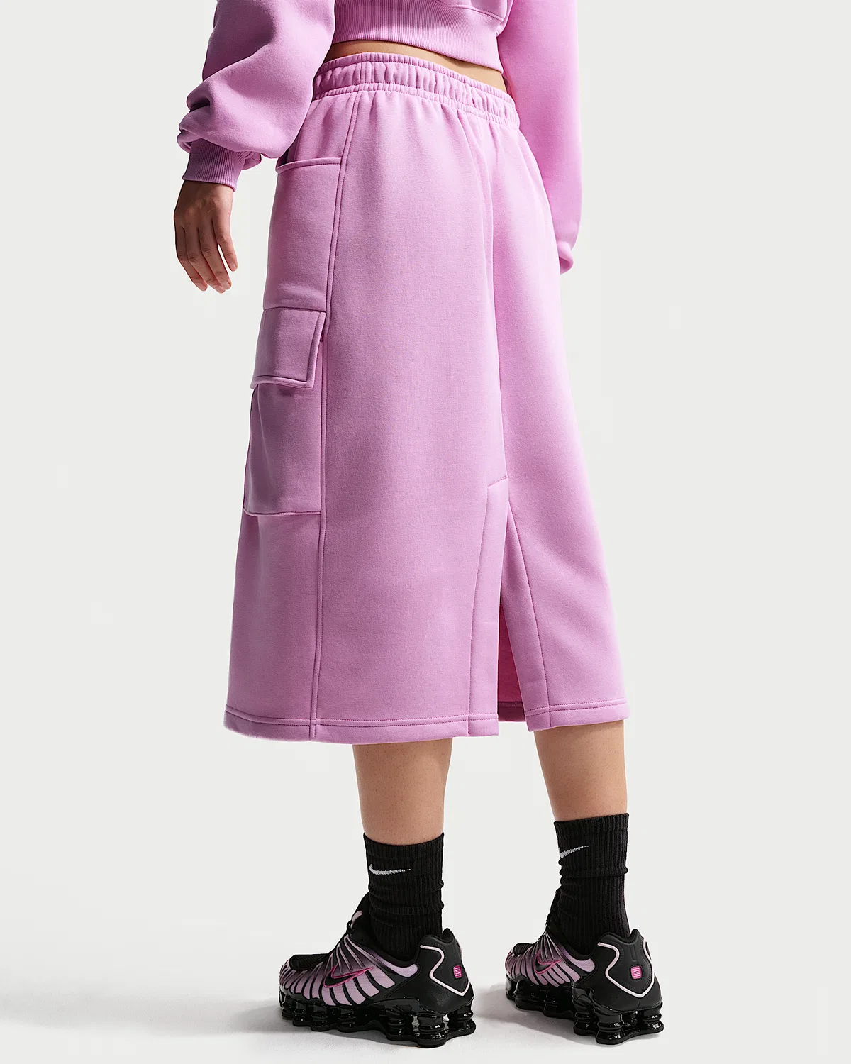 Женская миди-юбка карго Nike Sportswear Phoenix Fleece, Light Magenta/Sail — фото 3