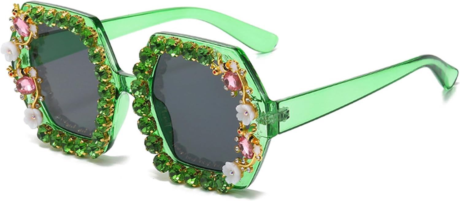 

bullabulling Большие солнцезащитные очки с бриллиантами для женщин, солнцезащитные очки с многоугольными стразами, винтажные солнцезащитные очки для мужчин, блестящие солнцезащитные очки для вечеринок, очки L05, Green
