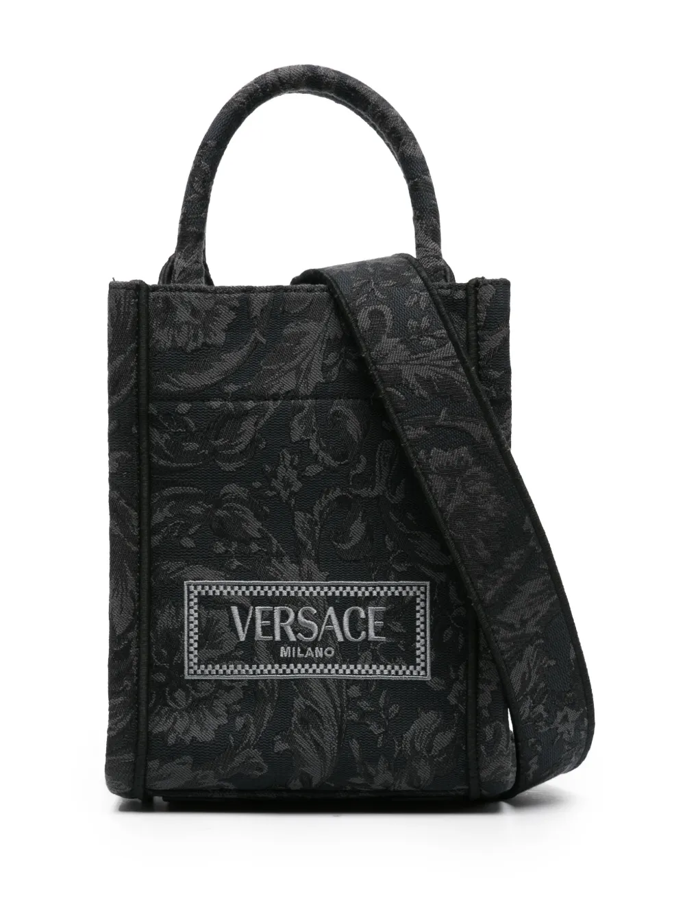 

Жаккардова¤ сумка-тоут Barocco Athena размера мини VERSACE, серый