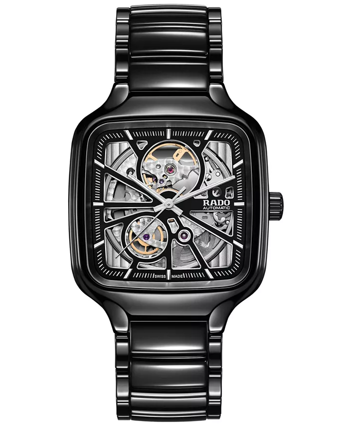 

Унисекс-часы Swiss Automatic True Square с черным браслетом из высокотехнологичной керамики, 38 мм Rado