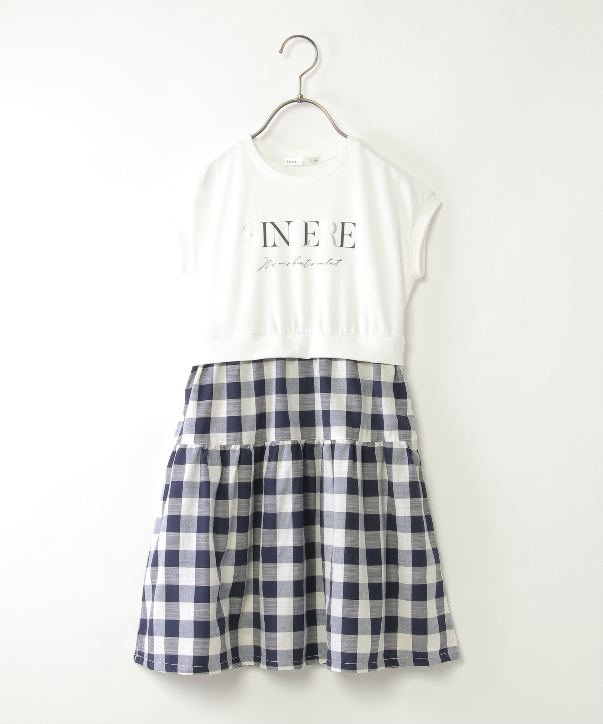 Платье в клетку с застежкой-молнией (120–160 см) Ikka, off white