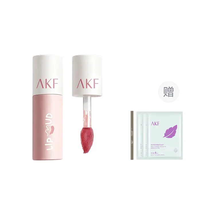 

Матовый блеск для губ Lip Clay с эффектом осветления, легко растушевывается, стойкий AKF, светло-коричневый Roasted Chestnut M11+Eyebrow Pencil 01+Makeup Remover Wet Tissue 18ml