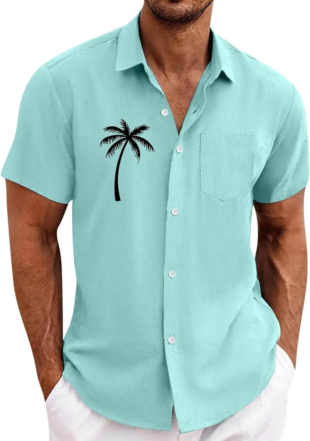 

Мужская рубашка с коротким рукавом и карманом Palm Trees HJINGSUN