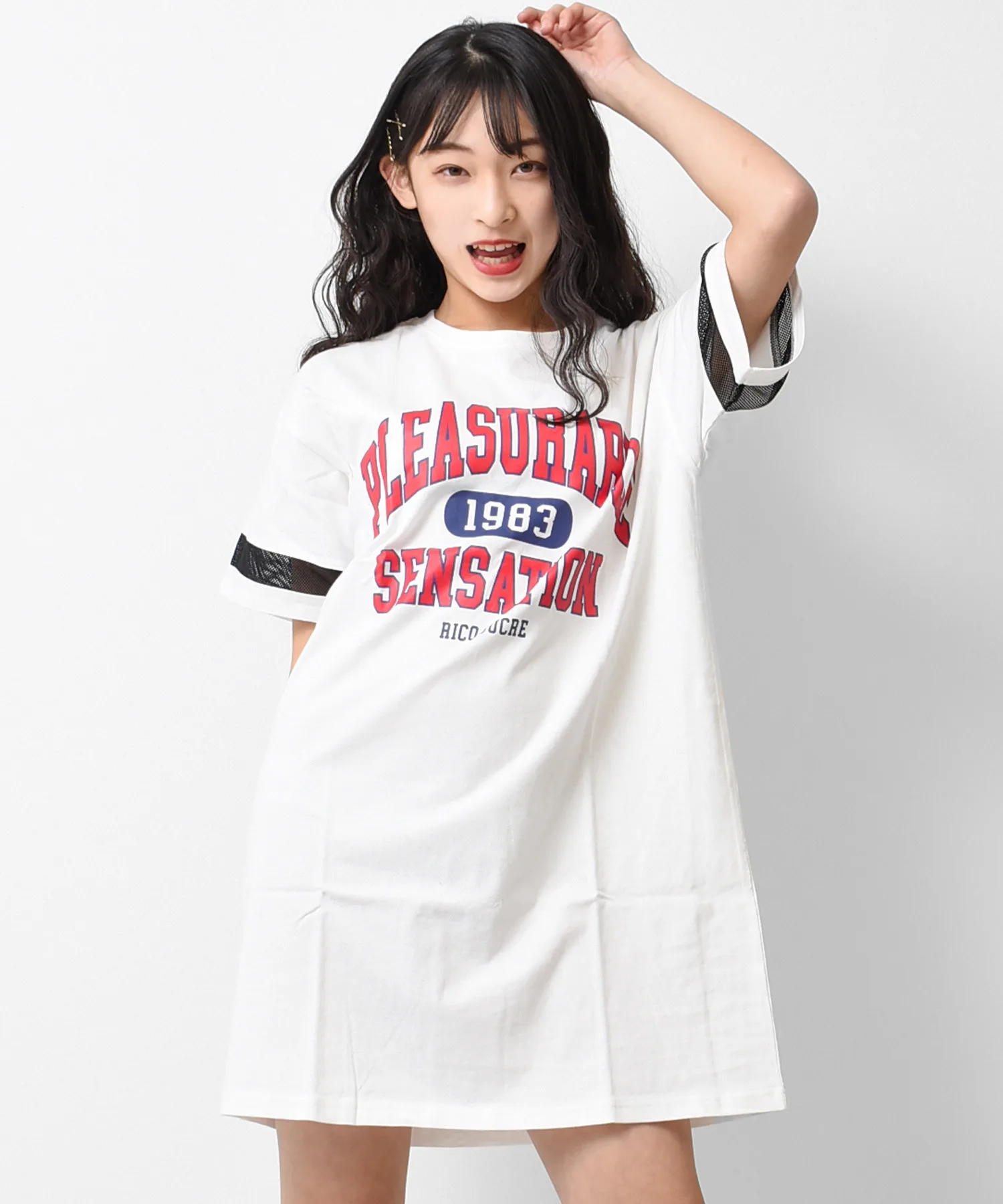 Детское платье с тюлем на рукавах и колледж-лого RiCO SUCRE off-white