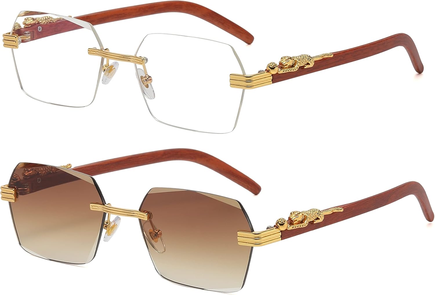 

Безупречные очки. Ретро-солнцезащитные очки без оправы. Роскошные винтажные металлические прямоугольные солнцезащитные очки с тонированными цветными линзами FLAWLESS EYEWEAR, Brown-clear