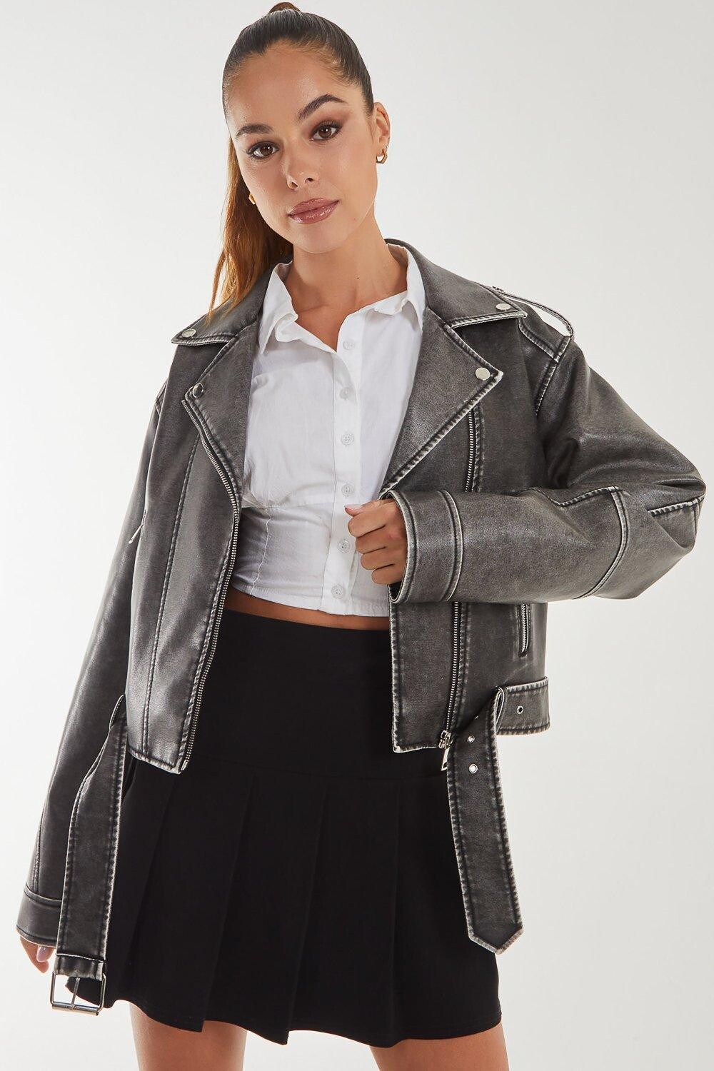 

Байкерская куртка из искусственной кожи Stone Wash Pink Vanilla, черный