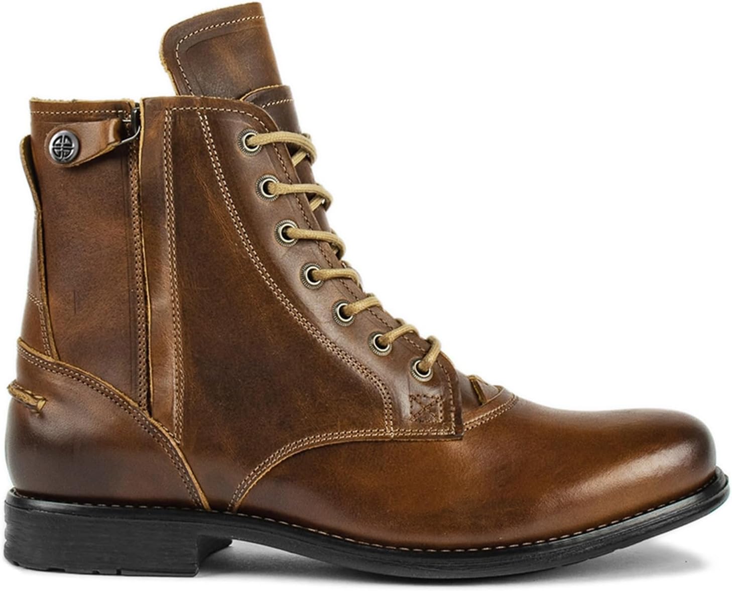 

Мужские модные кожаные ботинки с боковой молнией, толстой подошвой, противоскользящие, с круглым носком, на шнуровке, мотоциклетные, удобные, дышащие, повседневные Generic, коричневый