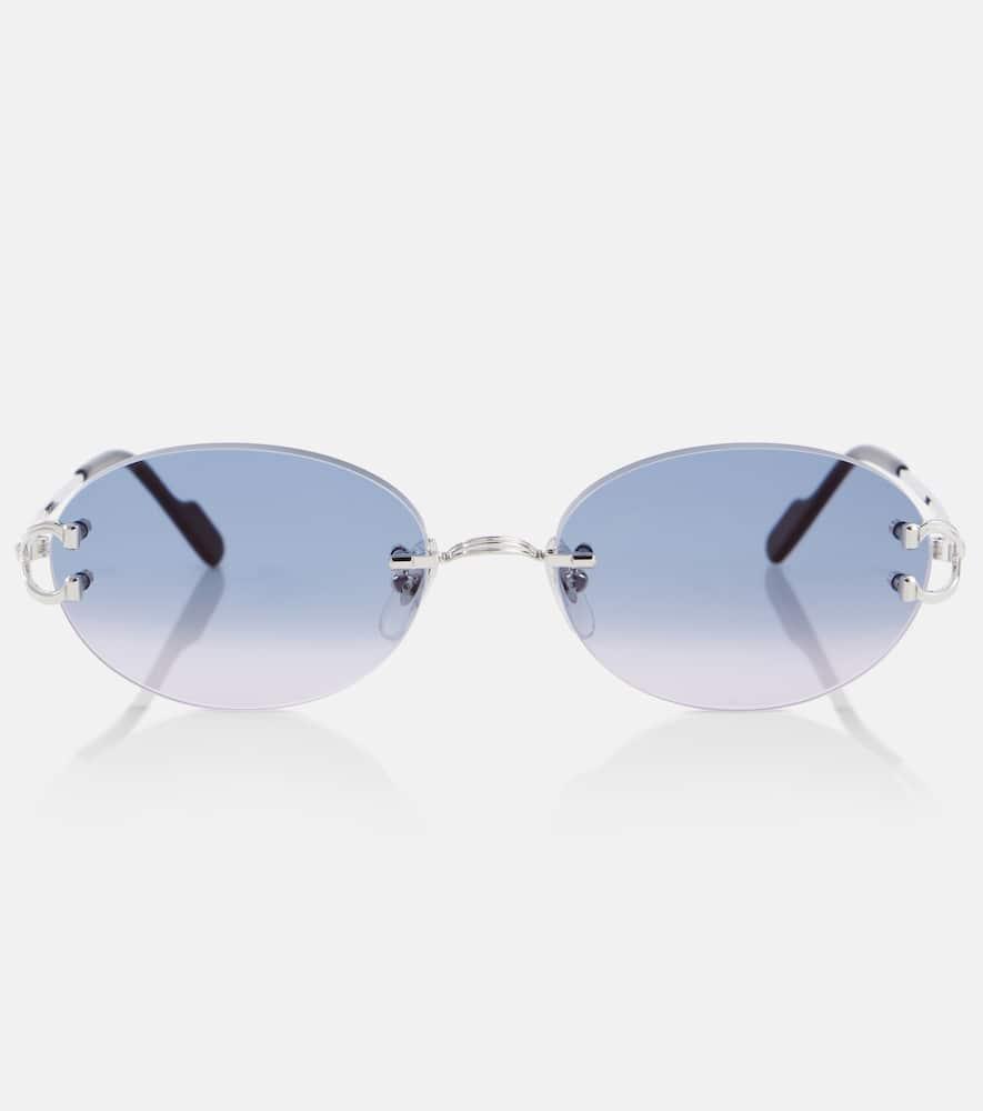 

Классические овальные солнцезащитные очки Cartier Eyewear Collection, Silver-Silver-Blue