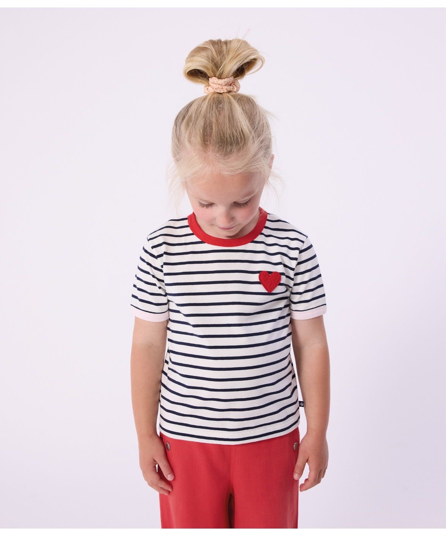 Полосатая футболка с коротким рукавом PETIT BATEAU, Off-white/Navy