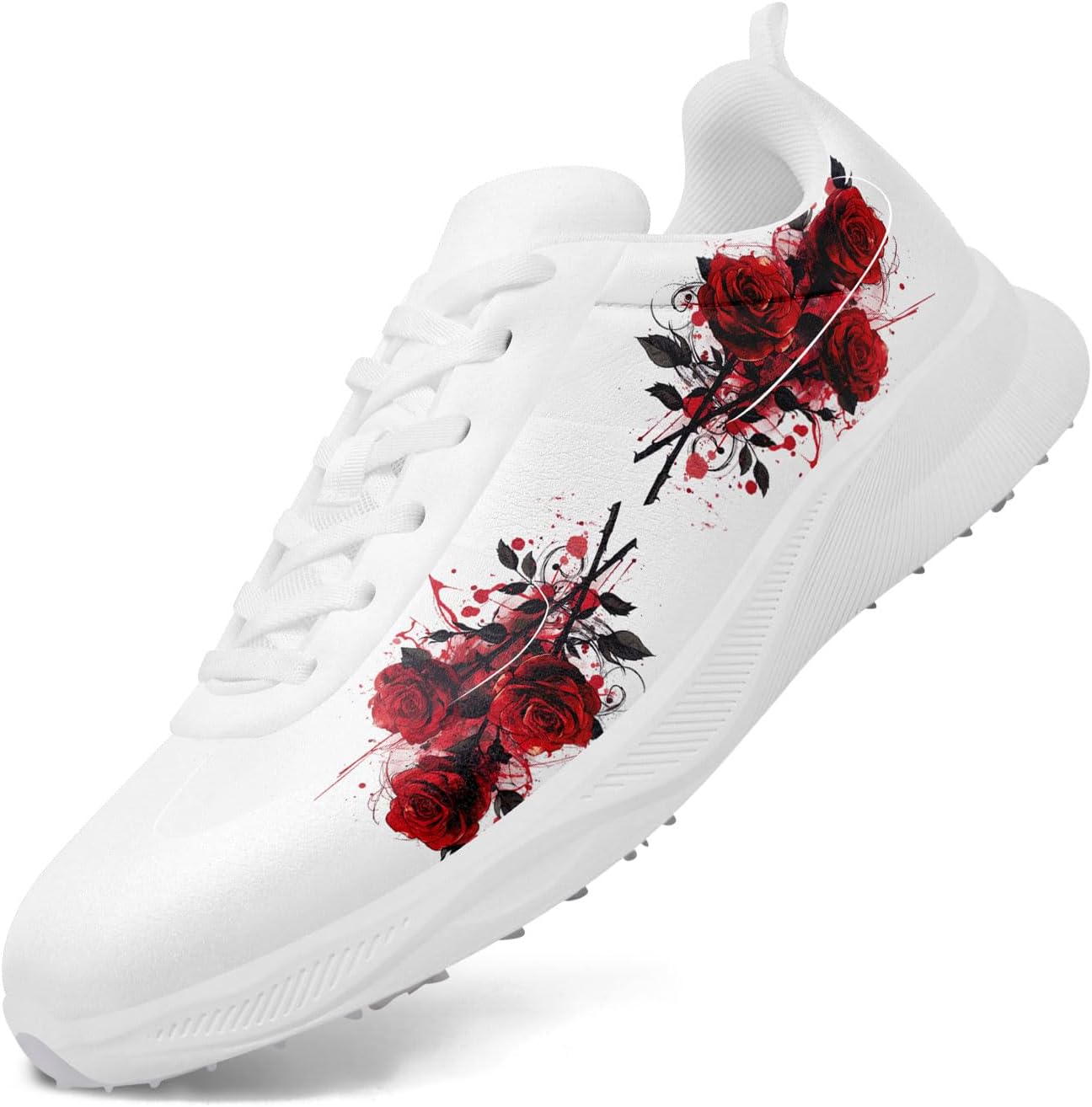 

Гольф-туфли без шипов для мужчин и женщин - с цветочным принтом, дышащие, водонепроницаемые, легкие кроссовки для гольфа и повседневной носки Coolcustomize, белый/красный