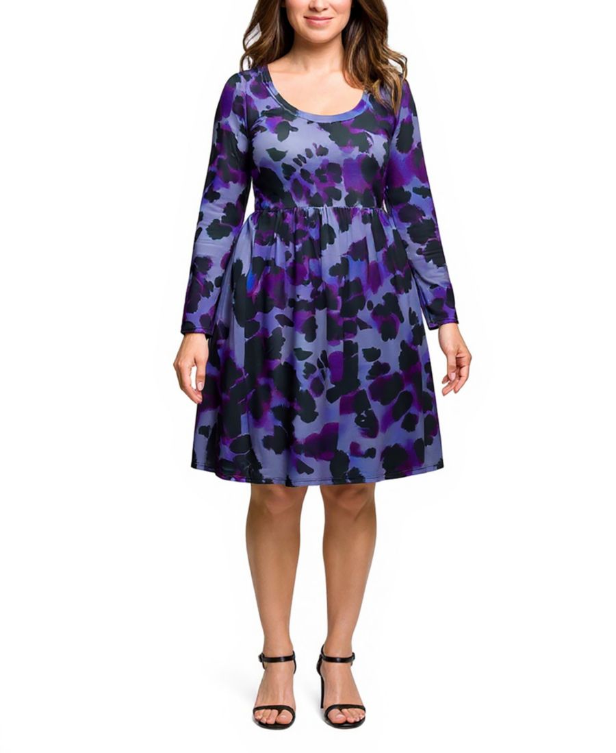 

Платье большого размера с длинными рукавами и завышенной талией 24seven Comfort Apparel, Purple Multi