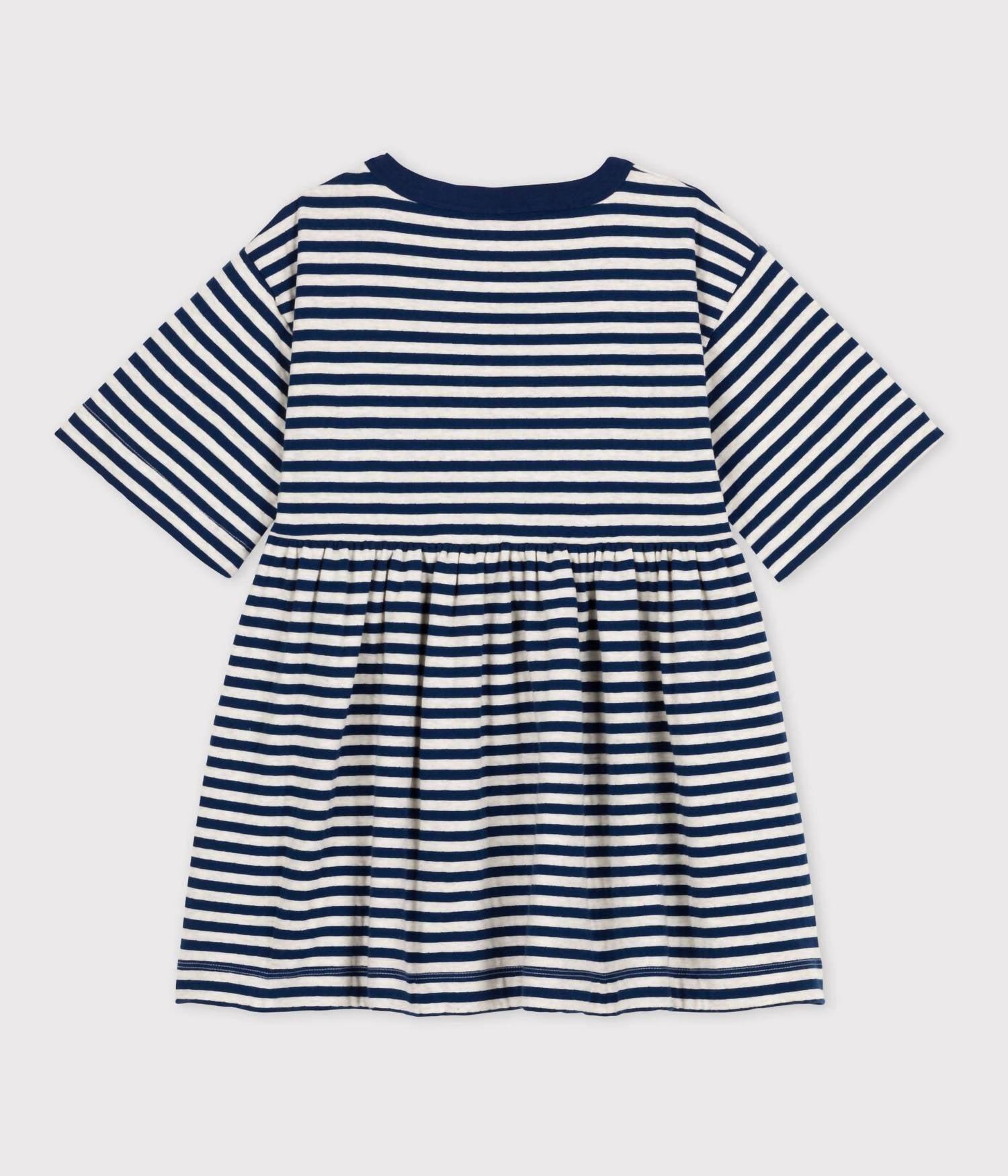 

Голубое хлопковое платье в полоску с рукавами 3/4 для девочек Petit Bateau, синий