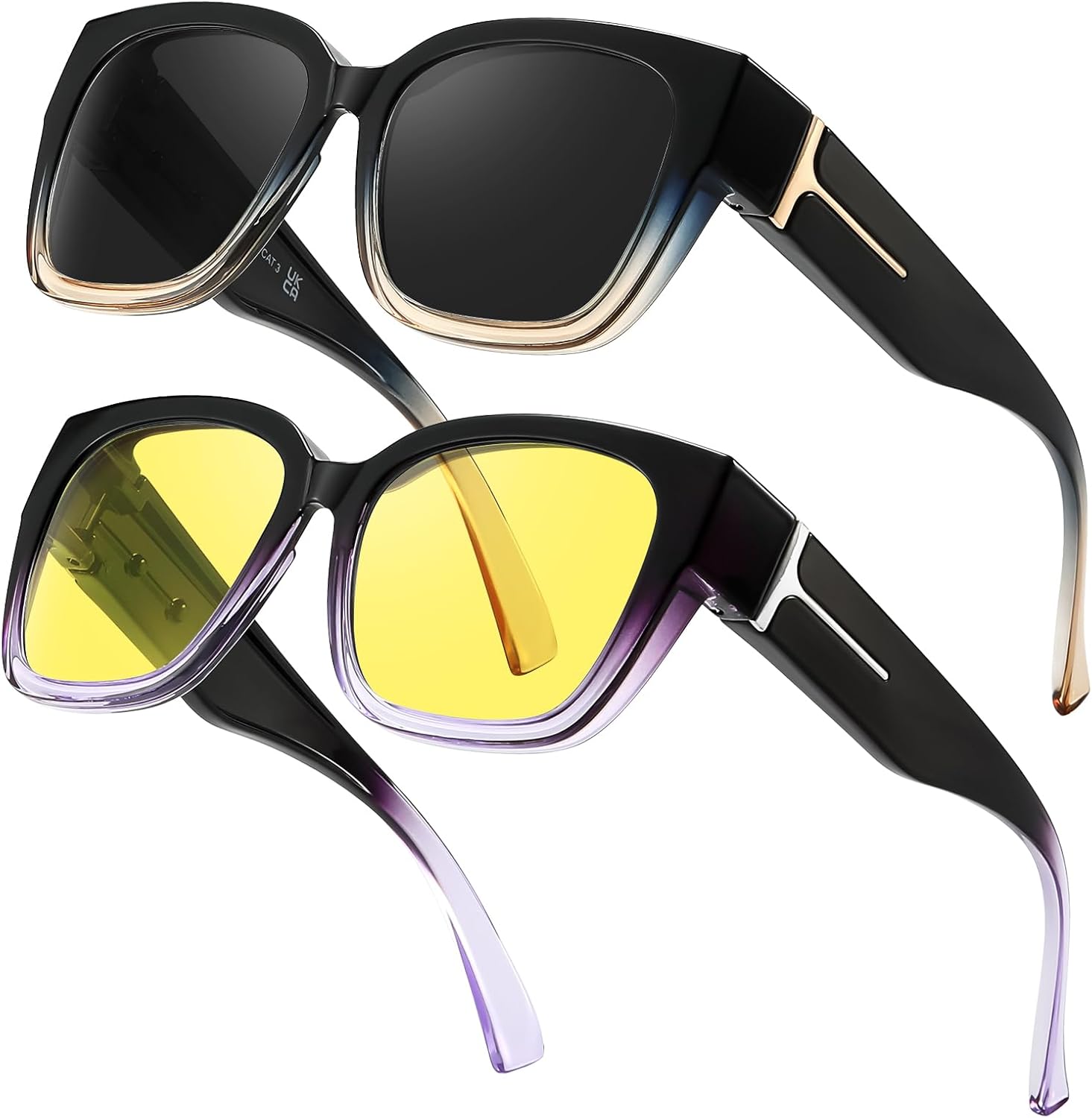 

LVIOE 2 шт. поляризованные солнцезащитные очки для женщин и мужчин, большие квадратные солнцезащитные очки с защитой от УФ-излучения LS7511, B1(2 Pack)grablue/Grey+grapurple/Yellow