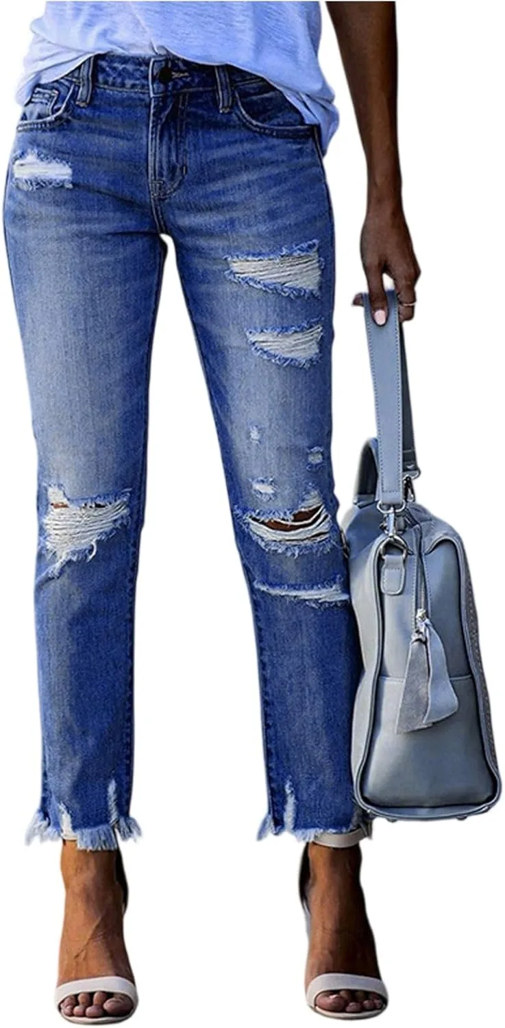 

Женские джинсы капри Mid Rise Ripped Boyfriend с рваным краем Elneeya