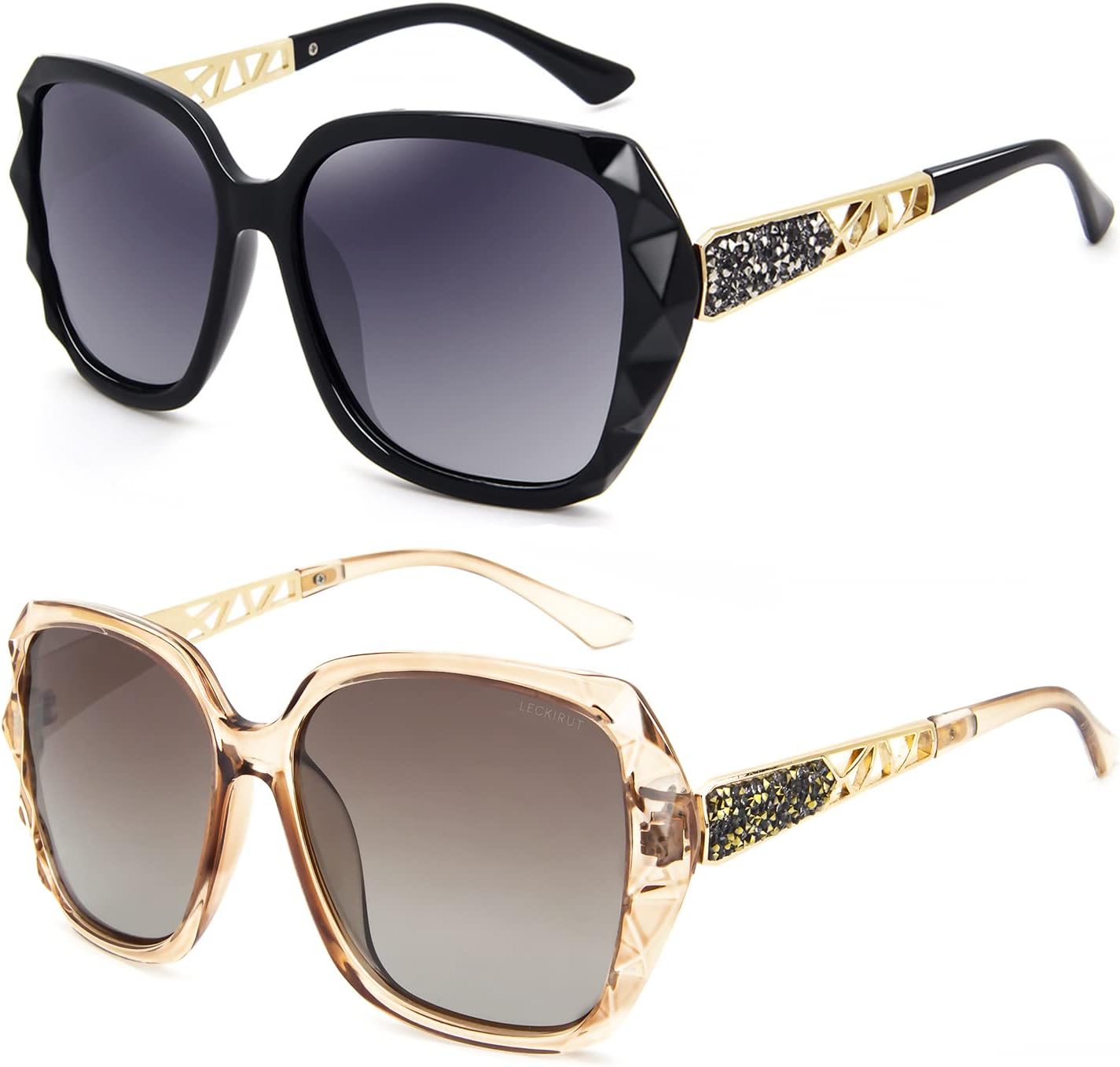 

Женские солнцезащитные очки LECKIRUT большого размера, поляризованные, с защитой от УФ-излучения, классический стиль, черная оправа, серые линзы, L0 2pcs Black Frame Gray Lens + Coffee Frame Coffee Lens