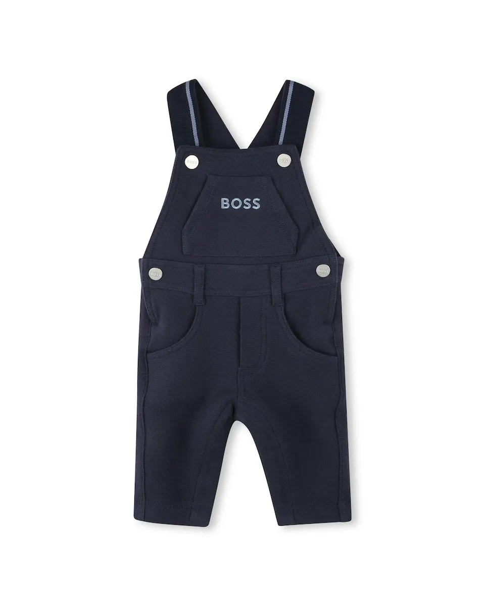 

Хлопковый комбинезон для мальчика с передним карманом BOSS Kidswear, темно-синий