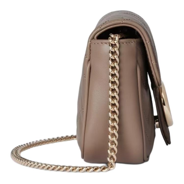 Женская мини-сумка Gucci GG Marmont из бежевой кожи — фото 2