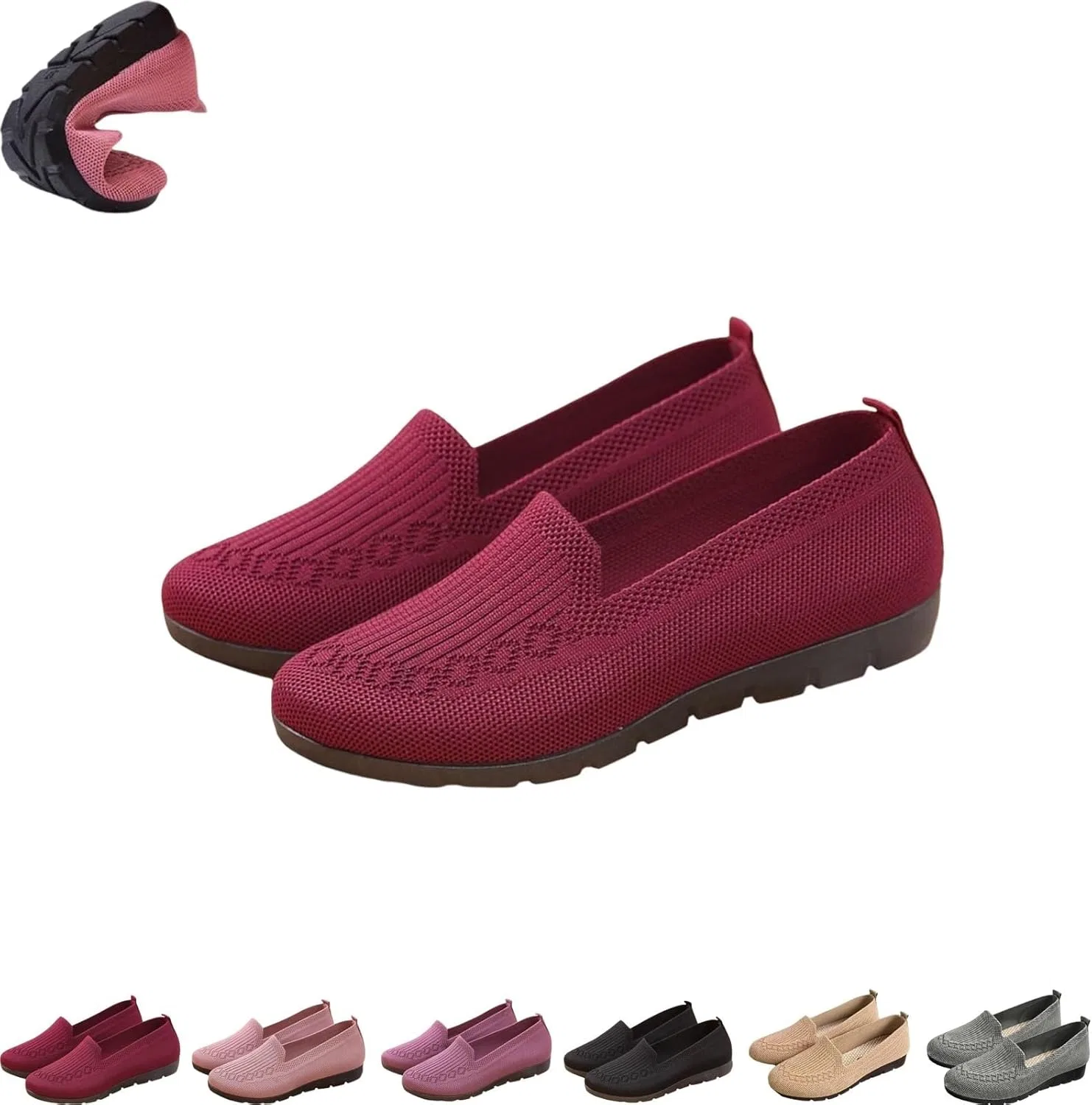 Лоферы женские ортопедические вязаные, Red
