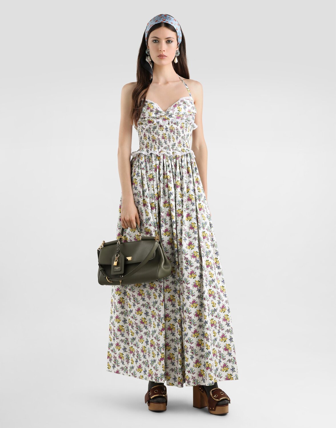 Маленькое платье из поплина с цветочным принтом DOLCE & GABBANA, мультиколор — фото 2