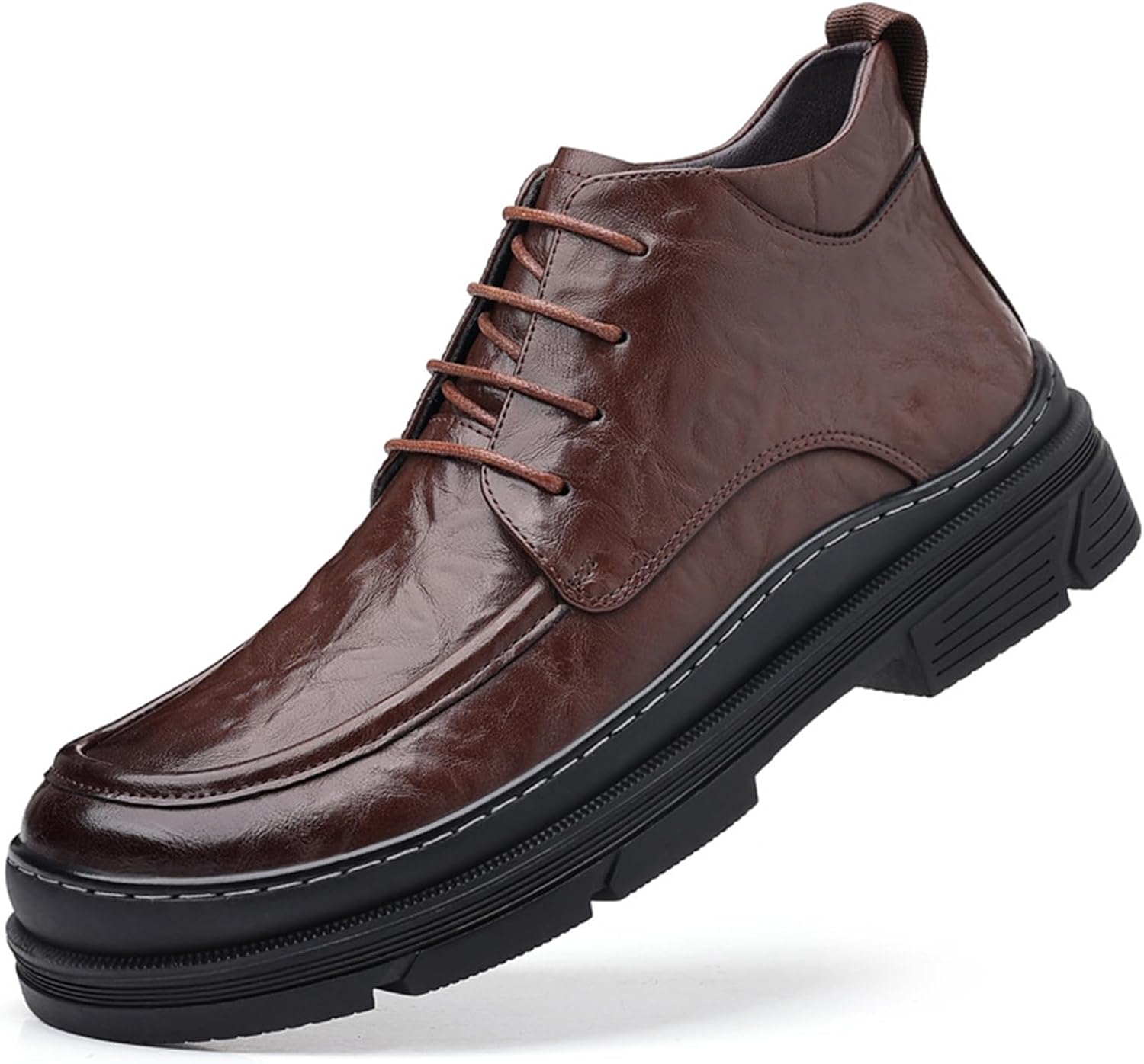 

Мужские кожаные деловые повседневные ботинки до щиколотки, модные с шнуровкой, с теплой флисовой подкладкой, противоскользящей резиновой подошвой, удобные и теплые мотоциклетные ботинки Galonfulty, коричневый