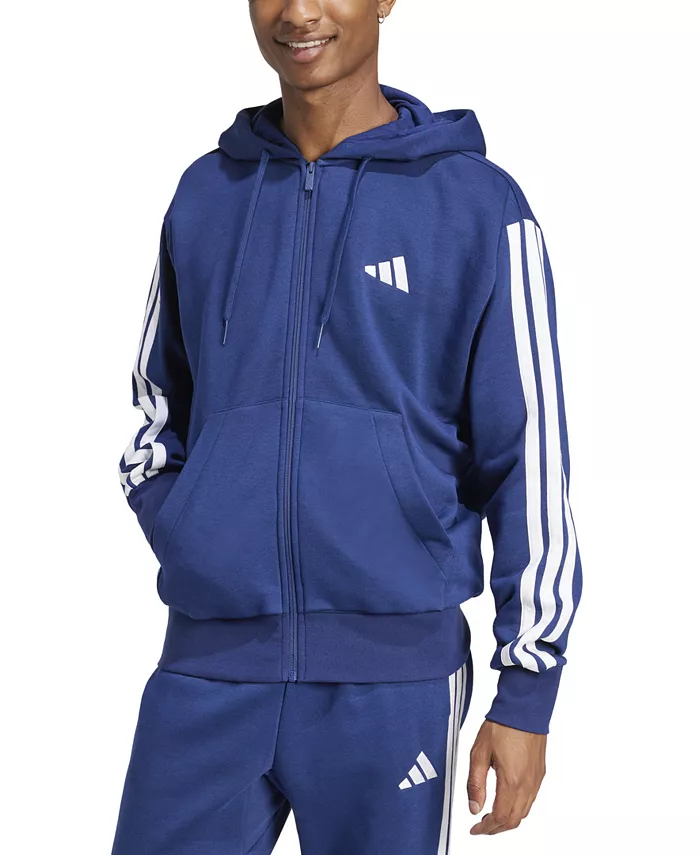 

Мужская флисовая худи с молнией по всей длине и тремя полосками Regular-Fit adidas, синий